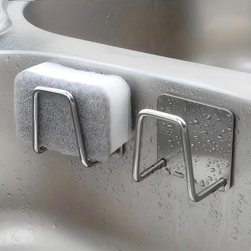 4PCS Stainless Steel Sponge Holders for Kitchen Sink Adhesive Quick Drying ﻿
