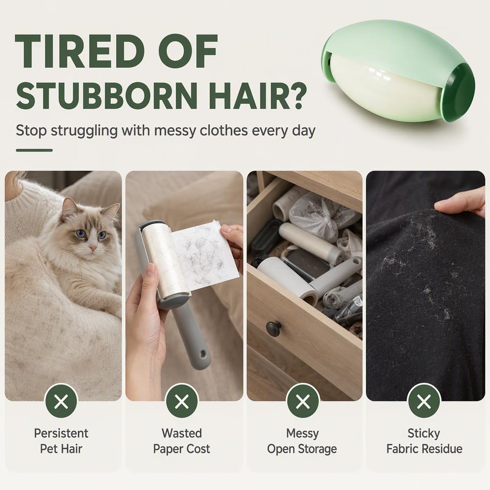 2Pcs Reusable Silicone Lint Roller, Washable Sticky Roller Powerful Adhesion for Pet Hair and Dust Removal
