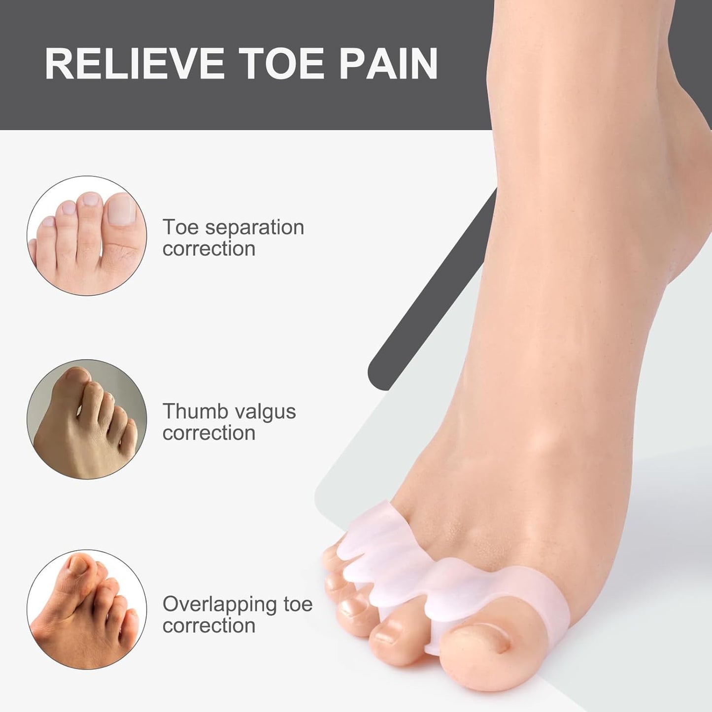 Silicone Toe Separators –Bunion Corrector & Hammertoe Straightener for Overlapping Toes