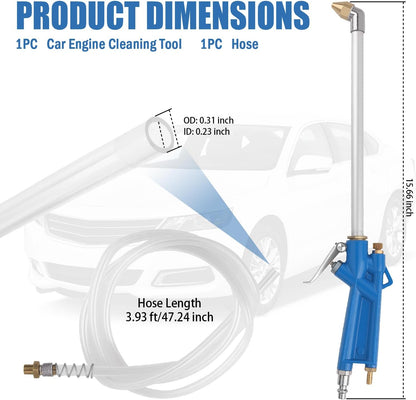 Pneumatic Engine Cleaning Tool with 3.93-foot Hose For Automotive Engine Dust Removal and Precision Cleaning