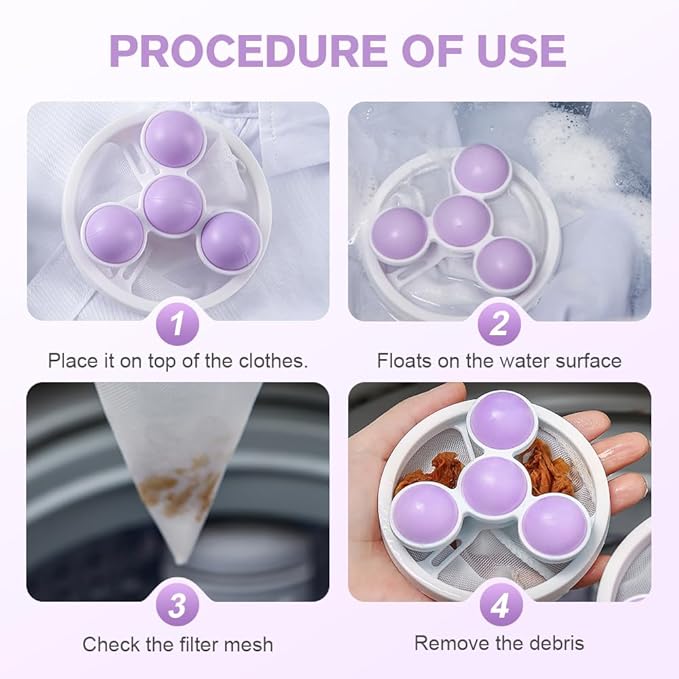3Pcs Floating Hair Filtering Mesh Removal, Lint Catcher for Washing Machine Pet Hair Catcher for Washing Machine