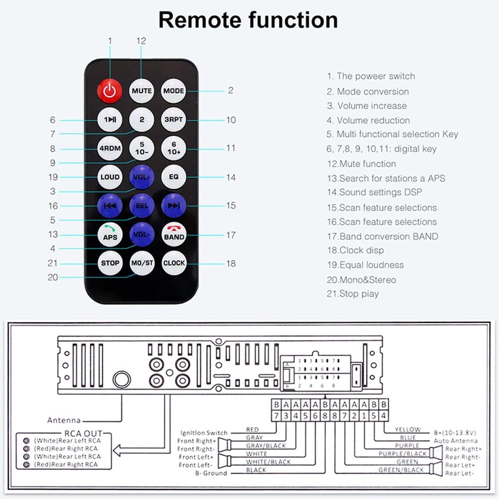 Car Radio Audio USB/SD/MP3 Player Receiver Bluetooth Hands-Free with Remote Control