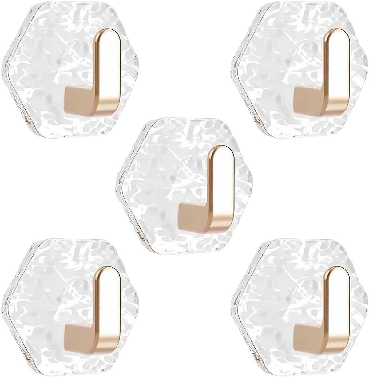5PCS Self Adhesive Hooks, Water Ripple Hexagonal Heavy Duty Adhesive Wall Hooks for Hanging