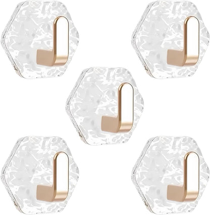 5PCS Self Adhesive Hooks, Water Ripple Hexagonal Heavy Duty Adhesive Wall Hooks for Hanging