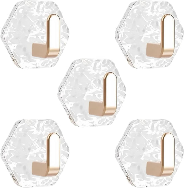 5PCS Self Adhesive Hooks, Water Ripple Hexagonal Heavy Duty Adhesive Wall Hooks for Hanging
