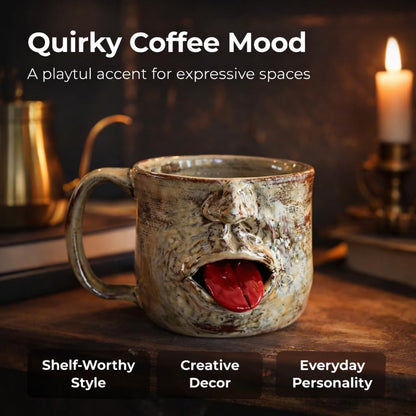 Handmade Face Shaped Ceramic Mug, Funny Tongue Out Coffee Cup with Artistic Sculptural Design