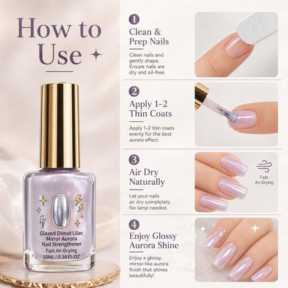 2Pcs Lilac Glossy Mirror Nail Strengthener, Glazed Donut Lilac Mirror Aurora Nail Strengthener Fast Air-Dry