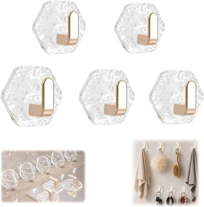 5PCS Self Adhesive Hooks, Water Ripple Hexagonal Heavy Duty Adhesive Wall Hooks for Hanging