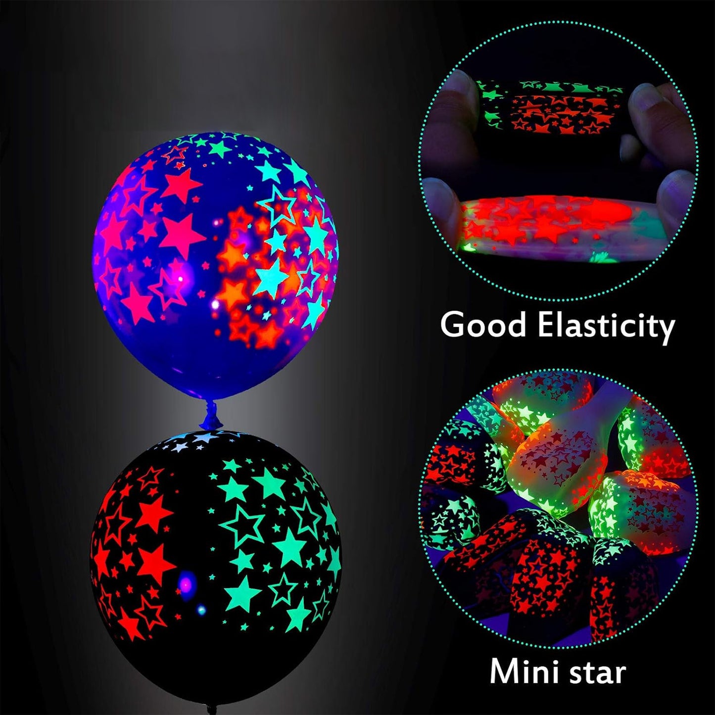 100 Pieces Neon Glow Balloons Neon Stars Glow in Blacklight Black Light Fluorescent Mini Stars