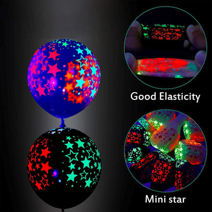 100 Pieces Neon Glow Balloons Neon Stars Glow in Blacklight Black Light Fluorescent Mini Stars