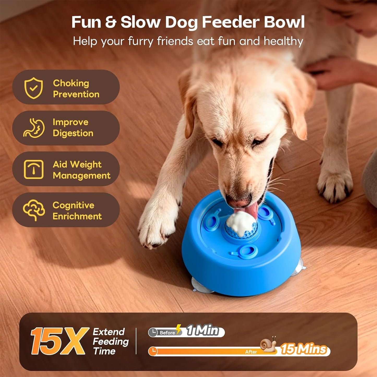 Dog Licking Bowl with Rolling Ball Anti-Slip Lick Bowl for Dogs & Cats Slow Feeder