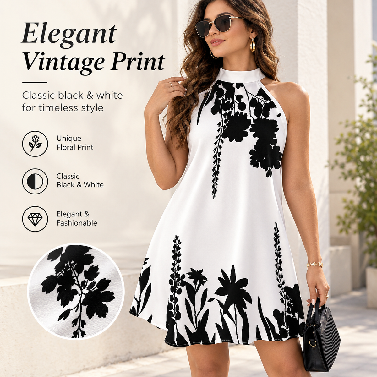 Women's Plus Size Floral Halter Dress Sleeveless Tie Back Summer A Line Dresses