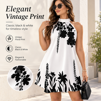 Women's Plus Size Floral Halter Dress Sleeveless Tie Back Summer A Line Dresses