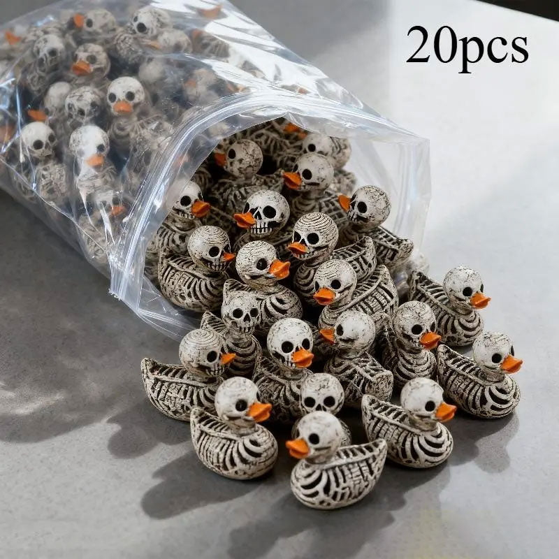 20PCS Resin Skull Duck Figurines, Spooky Mini Collectibles for Purse Accessories