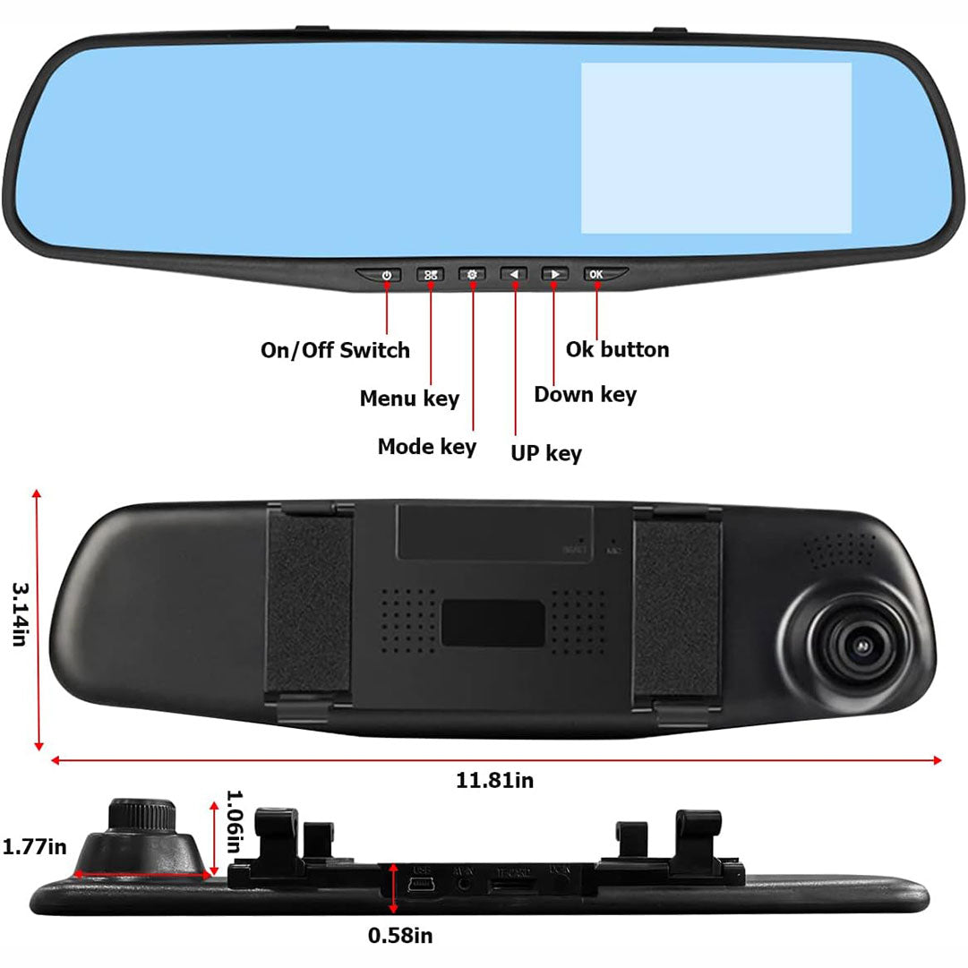 Mirror Dash Cam for Car, 4.3" Backup Smart Rearview Mirror Camera