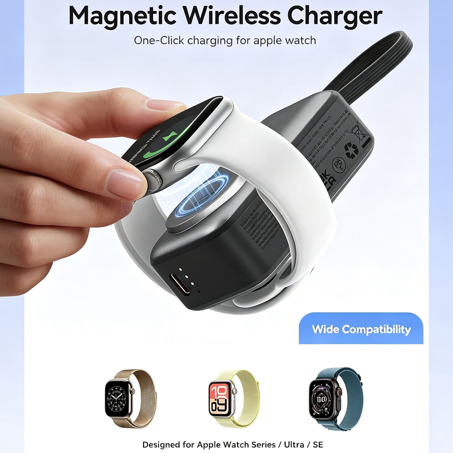3-in-1 5000mAh Portable Charger with Built-in USB-C Cable | Mini Power Bank for Apple Watch