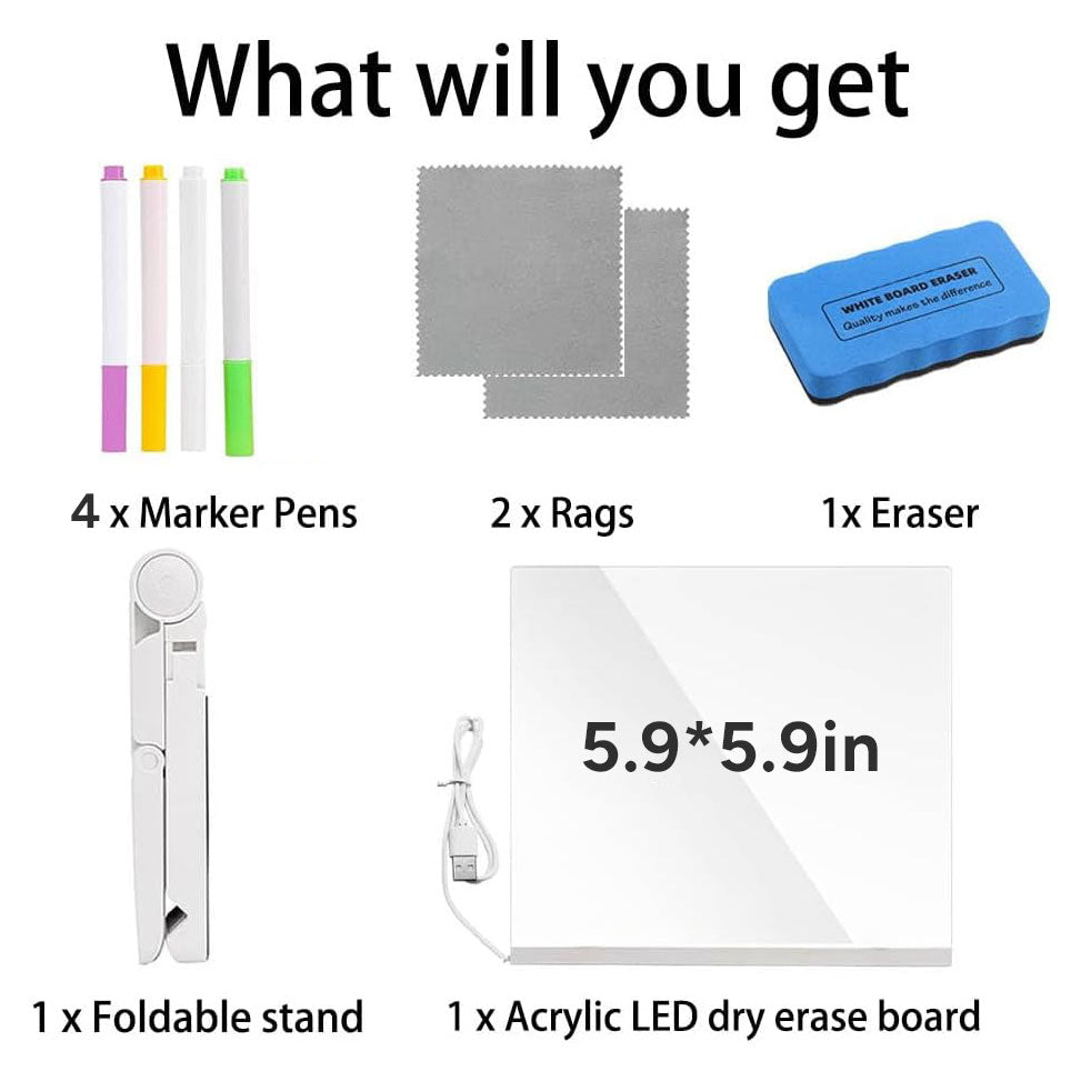LED Glass Drawing Board for Kids with 4 Pen
