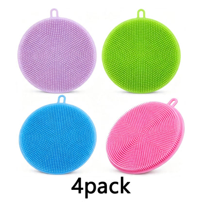 4 Pack Silicone Dish Scrubber Food Grade BPA Free Reusable
