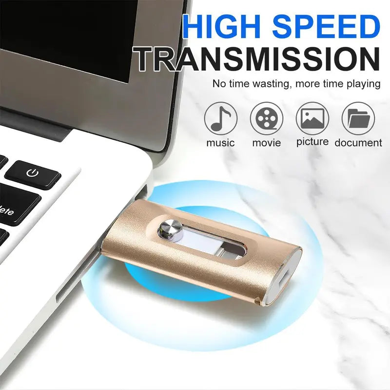 3-in-1 Flash Drive, High-Speed USB 3.0 OTG Pen Drive with Type-C Adapter