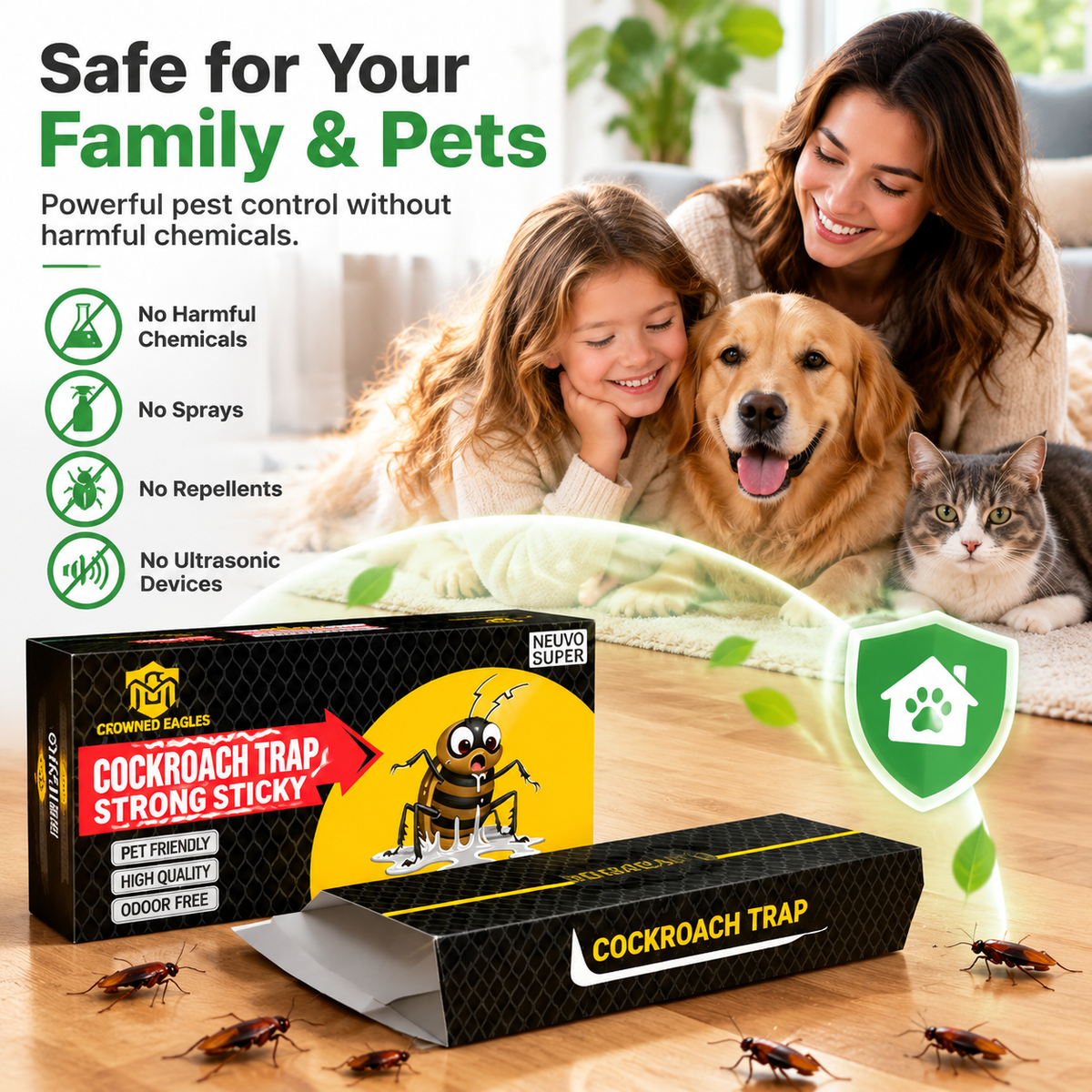 10 Pcs Cockroach Traps Indoors - Sticky Roach Traps & Killer, Family & Pet Safe Roach Motel Traps