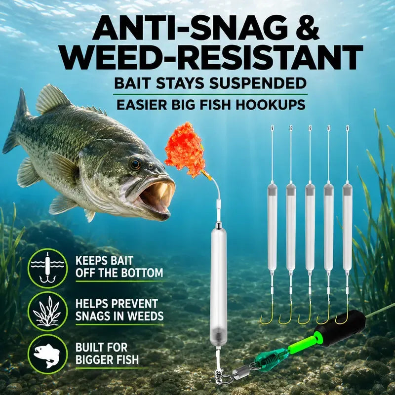 5Pcs Pre-Tied Off Bottom Fishing Rig Anti‑snag Floating Hook Leaders, Suspension Fishing Hair Rigs Hooks
