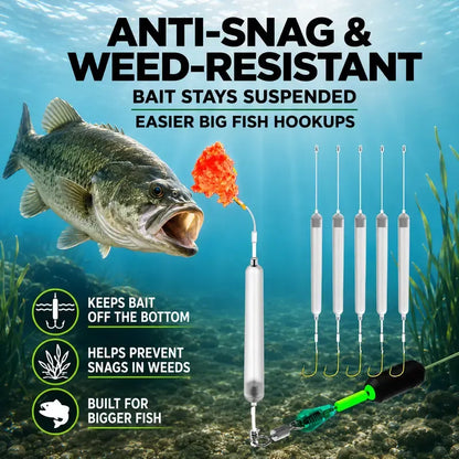 5Pcs Pre-Tied Off Bottom Fishing Rig Anti‑snag Floating Hook Leaders, Suspension Fishing Hair Rigs Hooks