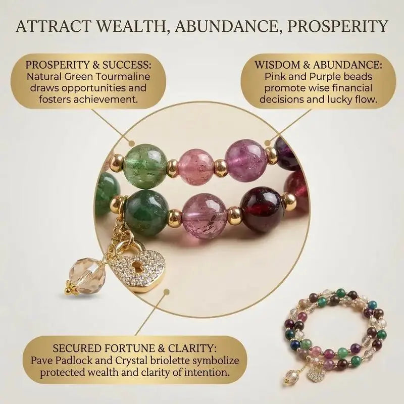 Money Wealth Crystal Bracelet Set Multi Stone Beaded Feng Shui Jewelry