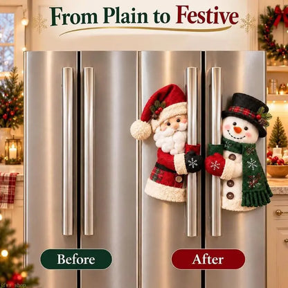 2 PCS Christmas Handle Covers, Plush Santa & Snowman Handle Huggers for Refrigerator, Oven, Cabinet & Door Handles