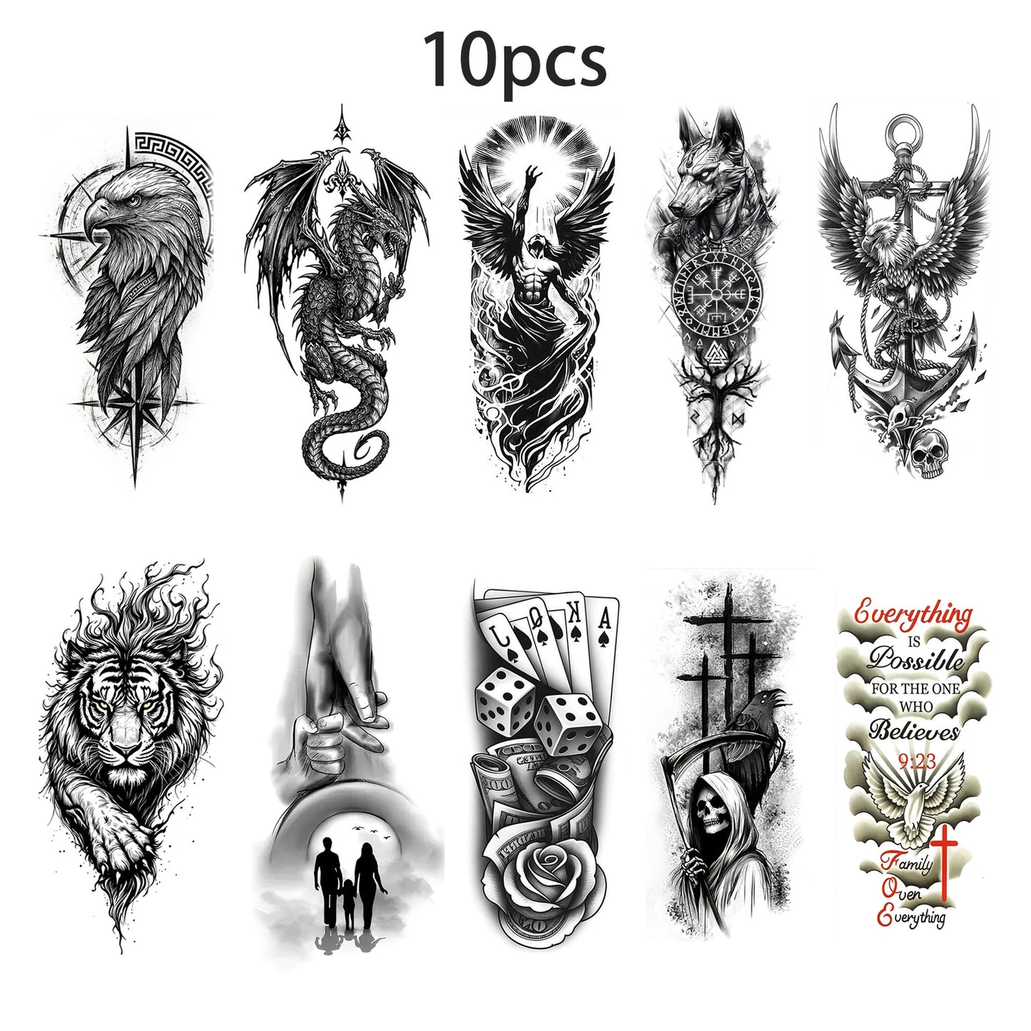 10PCS Realistic Religious Temporary Tattoos, Waterproof Realistic