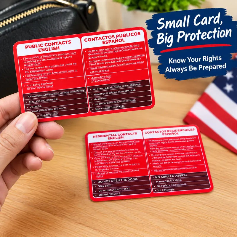 Know Your Rights Red Card, English Spanish Bilingual Immigration Pocket Card