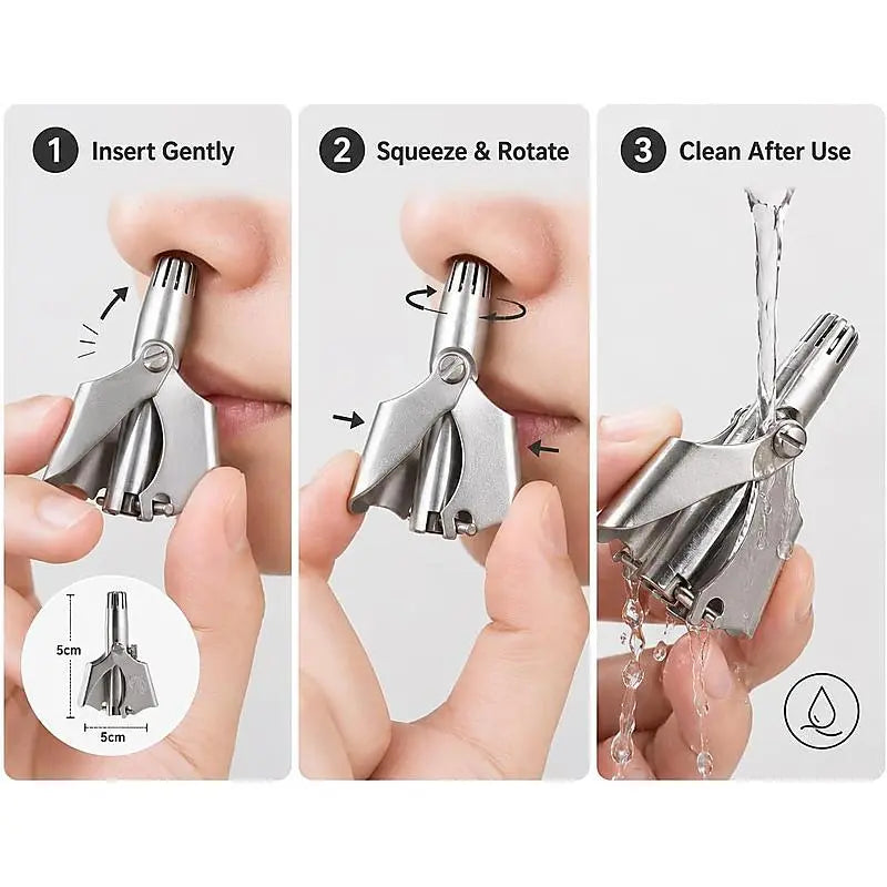 2Pcs Stainless Steel Manual Nose Hair Trimmer for Men & Women