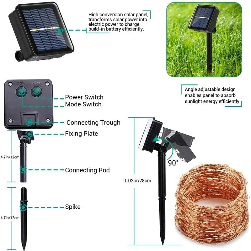 2-Pack Solar Outdoor String Lights, 80FT 200 LED Waterproof 8 Modes