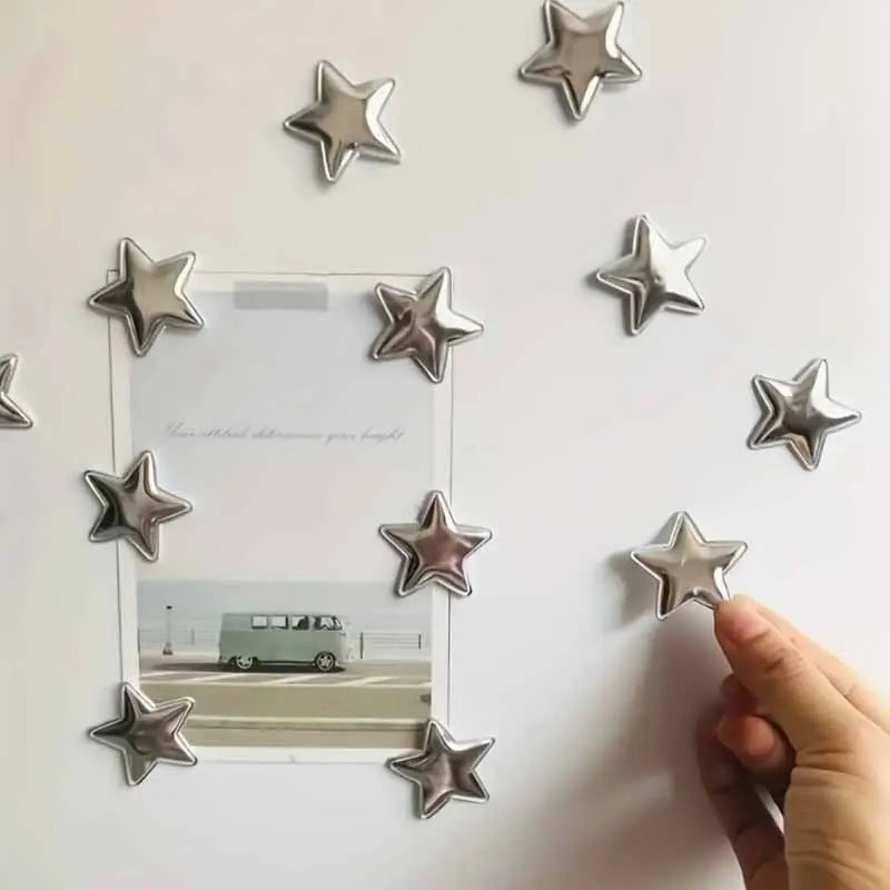 10 Pcs Silver Star-Shaped Decorative Fridge Magnets