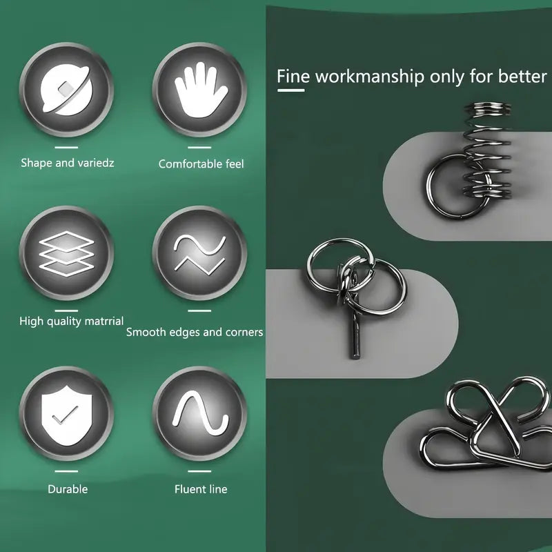 24Pcs Unisex Irregular Shapes Steel Wire Brain Teaser Puzzle Set - Waterproof Metal Chain Logic Games