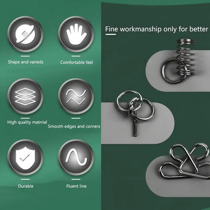 24Pcs Unisex Irregular Shapes Steel Wire Brain Teaser Puzzle Set - Waterproof Metal Chain Logic Games