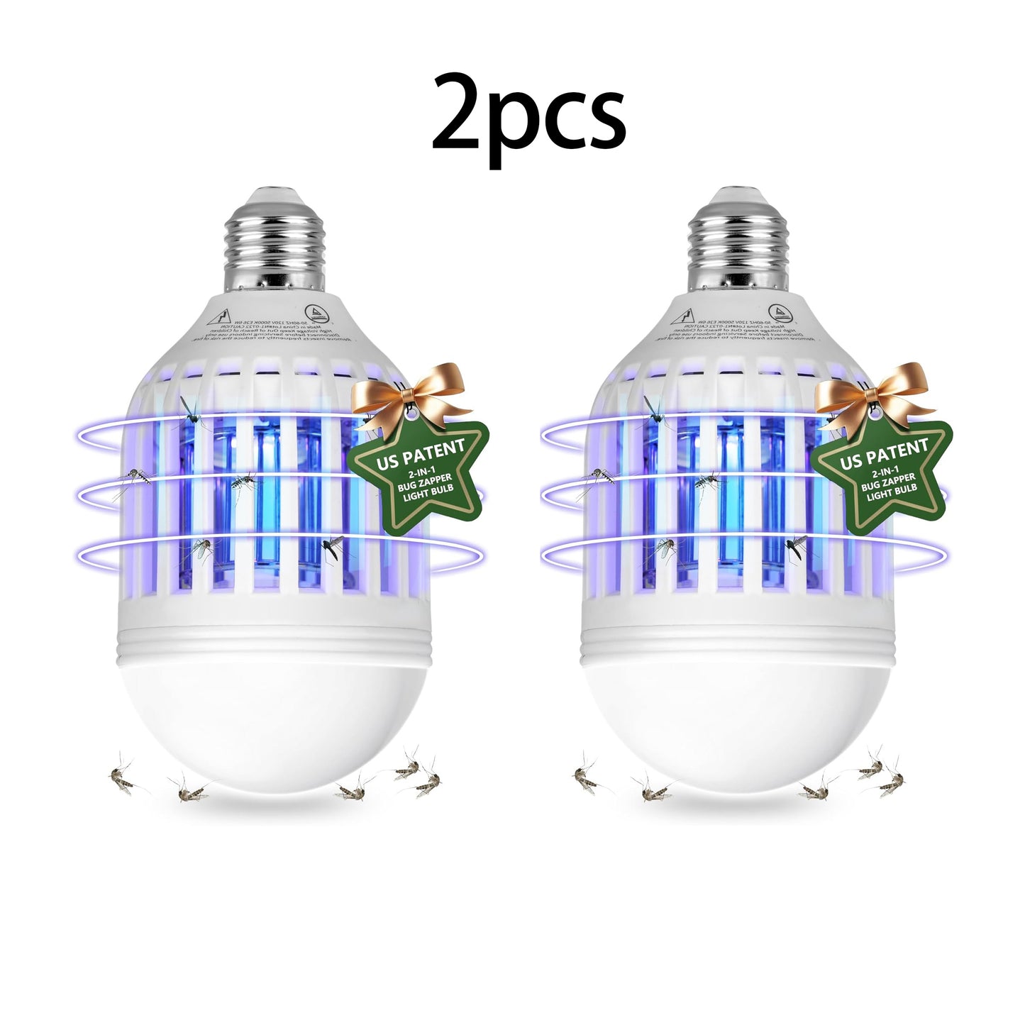 2 PCS Bug Zapper Light Bulb 2-in-1 Indoor Mosquito Zapper Gnat Trap