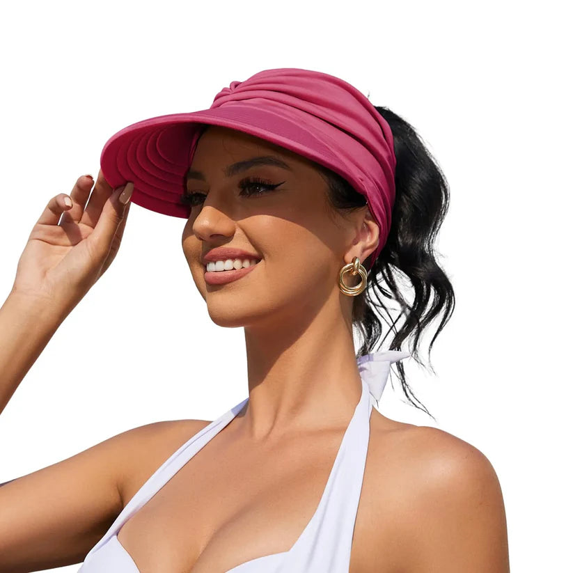 Wide Brim Visor Hats for Women-Lightweight Packable Ponytail Hat