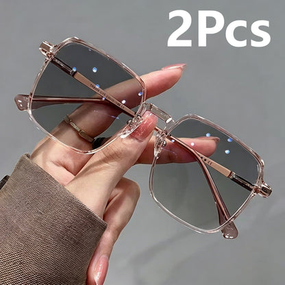 Unisex Classic Photochromic Light-Sensitive Anti-Blue Light Square Alloy-Frame Eyeglasses