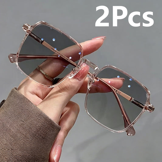 Unisex Classic Photochromic Light-Sensitive Anti-Blue Light Square Alloy-Frame Eyeglasses