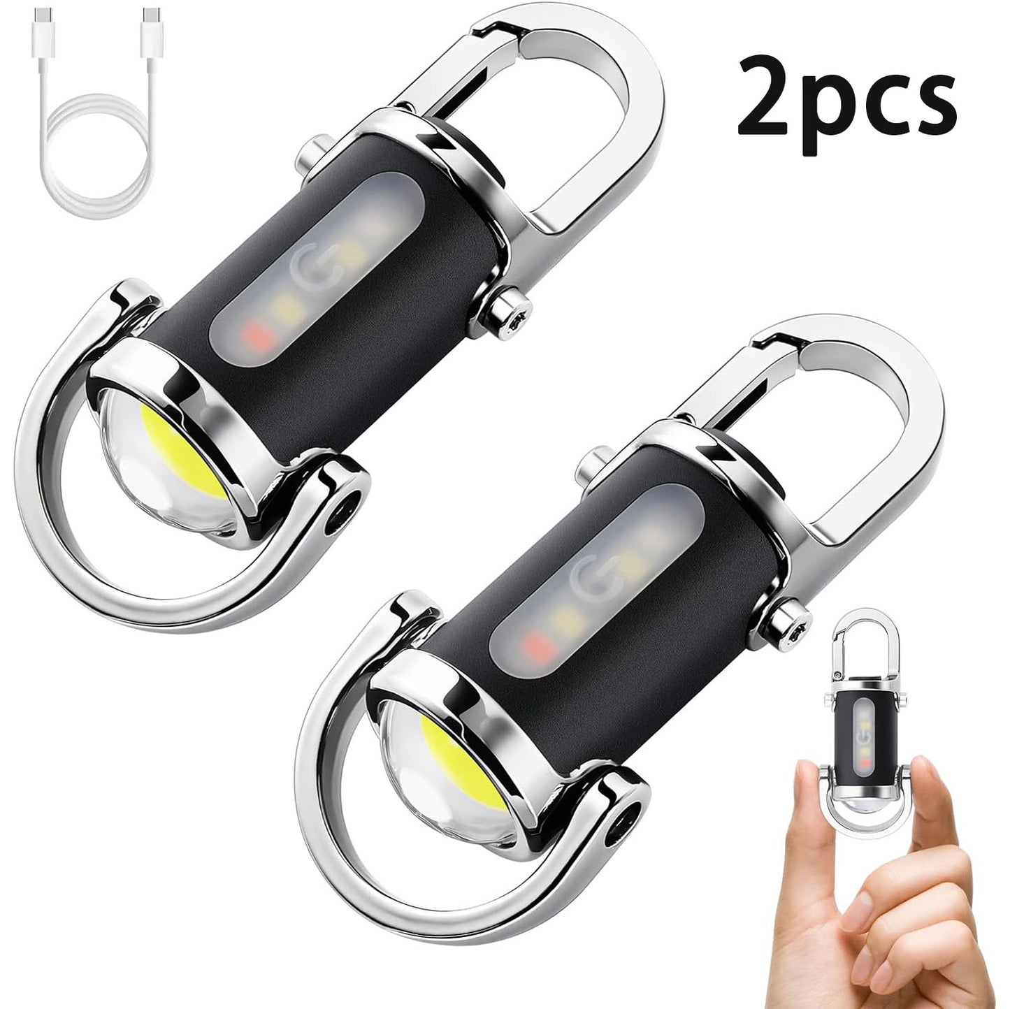 2PCS Keychain Flashlights Rechargeable, COB 800 Lumens EDC Mini Flashlights