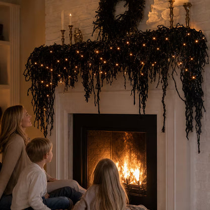 Spooky Chic: Halloween Fireplace Decor Set Halloween Fireplace Decor Set with LED Black Vine Lights