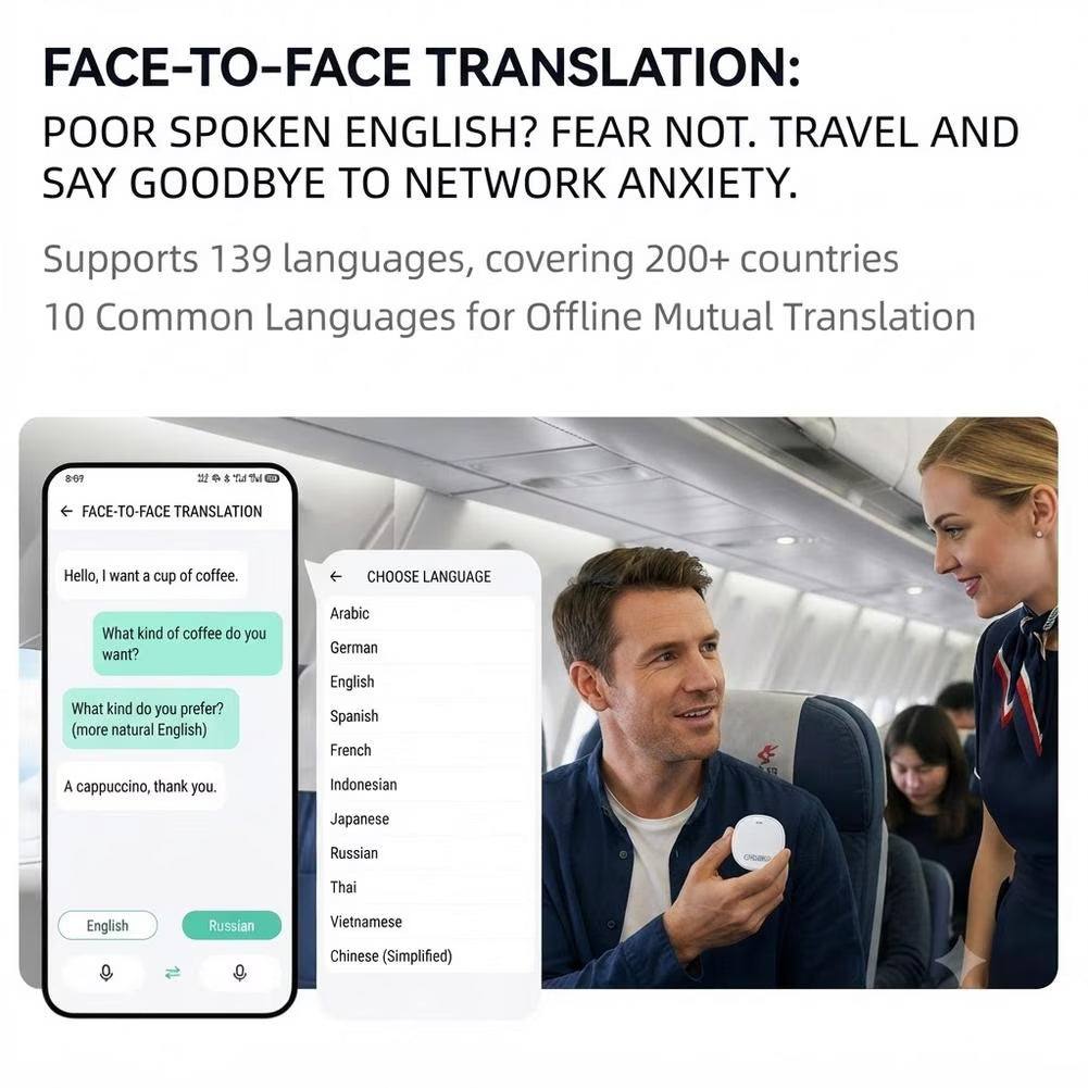 AI Smart Wearable Translator, 139 Languages Real-Time Voice Translation