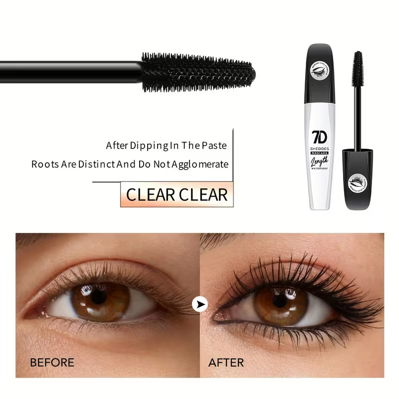 2Pcs 7D Fiber Black Mascara, Natural Lengthening Mascara, Waterproof and Smudge-proof