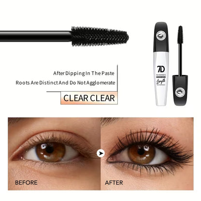2Pcs 7D Fiber Black Mascara, Natural Lengthening Mascara, Waterproof and Smudge-proof