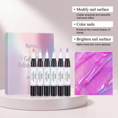 6 Colors Gel Nail Polish Pens, One Step Quick Dry UV Gel Nail Polish Set