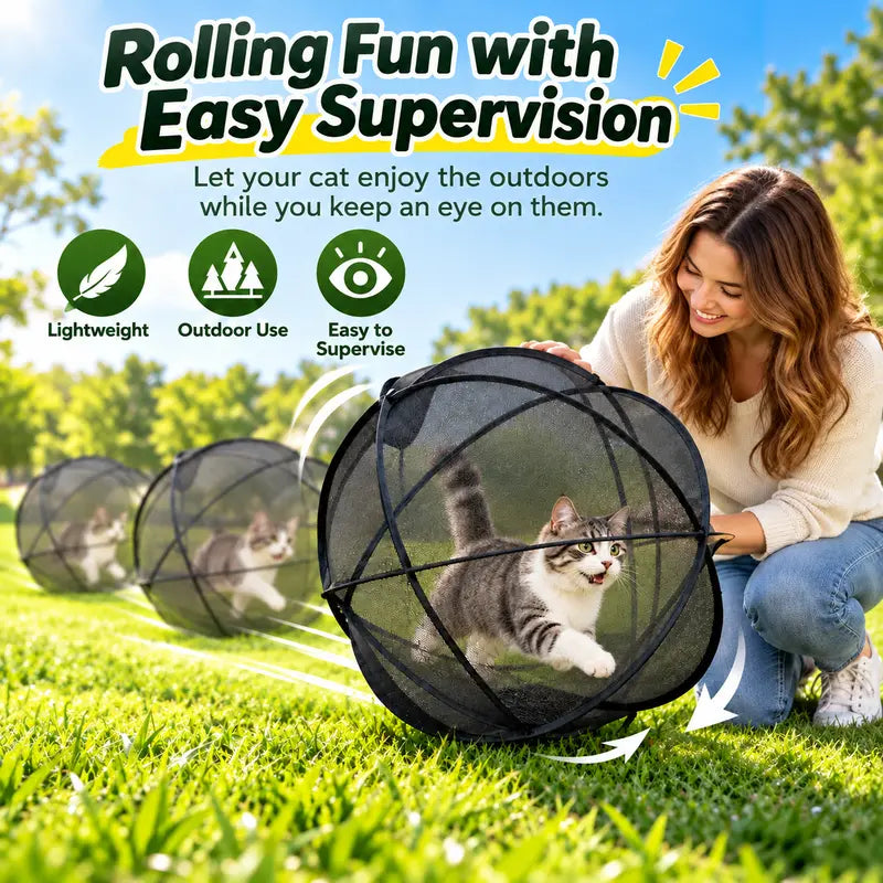 Collapsible Cat Rolling Playpen - Breathable Mesh Outdoor Pet