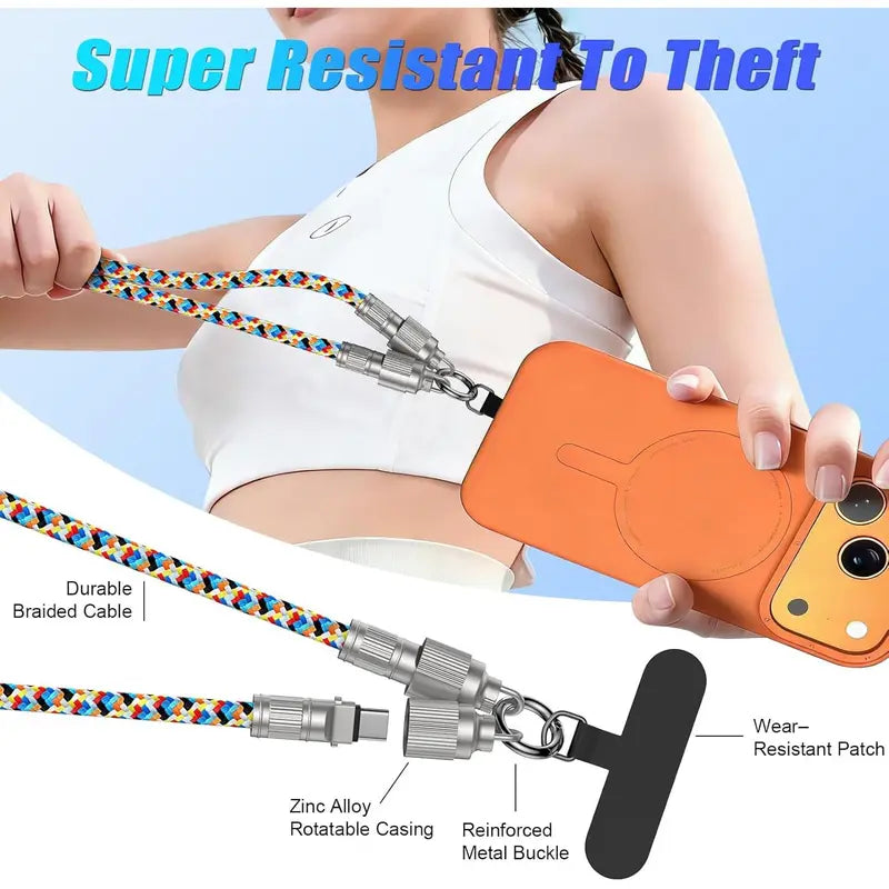 2-in-1 Lanyard USB Fast Charging Cable - 7mm Nylon Braided