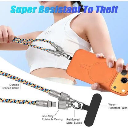 2-in-1 Lanyard USB Fast Charging Cable - 7mm Nylon Braided