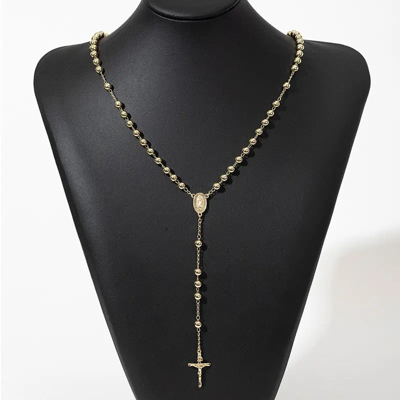 Virgin Mary Cross Clavicle Chain Rosary Necklace Long Necklace