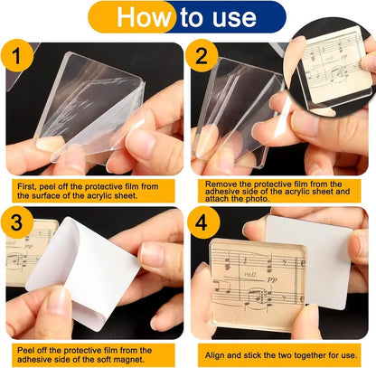 10Pack Magnetic Photo Frames 2"x2" Clear Acrylic DIY Fridge Magnets with Adhesive Backing